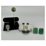 Silver Marcasite Turquoise Glass Brooches Earrings