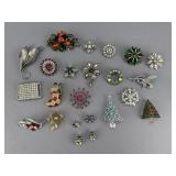 Rhinestone Floral and Holiday Brooch Collection