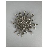 Sterling Silver Sun Face Brooch Pin