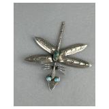 Silver Handmade Turquoise Dragonfly Brooch