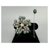 Silver Turquoise Brooch/Pendant and Stick Pin