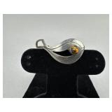 Sterling N E From Denmark Cabochon Tiger Eye Pin