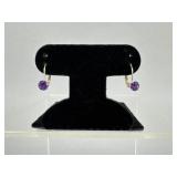 10K Yellow Gold Round Amethyst Leverback Earrings