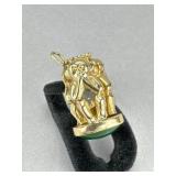 14K 3 Wise Monkey Green Stone Pendant