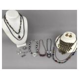 Metallic Purple Gun Metal Beaded Costume Necklaces