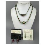 Lampwork Earrings, Murano Style Necklace, Bead Set