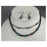 Sterling Turquoise Shell Bead Necklace & Earrings