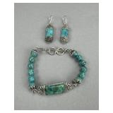 Silver Turquoise Bracelet and Earrings Set