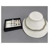 Silver Cultured Pearl Earrings, Pearl Necklace