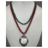 Silver Turquoise Coral Bead Necklaces Moon Charm