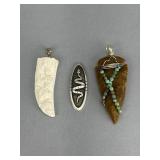 Sterling & Carved Charms: Bears, Snake, Arrowhead