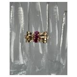 14K Rose Gold 3 Ruby Ribbon Bow Ring