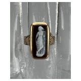 14K Gold Sardonyx Cameo Ring, c. 1915-1930
