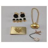 Worlds Fair Pin & Cuff Links & Clip