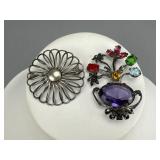 Sterling Coro Flower Vase Pin, Wire Daisy Brooch