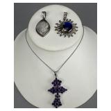 Sterling Silver Cable Necklace w/ 3 Large Charms