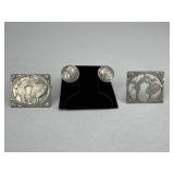 Courting/Dancing Couple Silver Brooches & Earrings