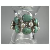 Sterling Silver Turquoise & Baroque Pearl Bracelet