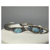 Silver C-Opal Signed RB, Turquoise Cuff Bracelets