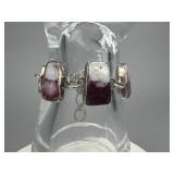 Silver Signed J. Tucker Cabochon Shell Bracelet