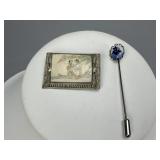 Asian Scene Pin and Delft Style Stick Pin