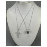 Silver Prayer Box, White Zircon Cross Necklaces