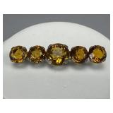 Sterling Silver Faceted Yellow Stones Bar Brooch