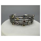 T & C Sterling 14K 5 Row Multi Gem Cuff Bracelet