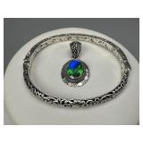 Sarda Filigree Bangle & Peacock Quartz Pendant