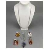 Stainless Steel Rope Necklace 6 Large Stone Charms