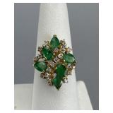 14K YG Ladies Emerald & Diamond Cocktail Ring
