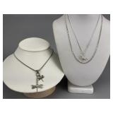 Sterling Silver 3 Necklaces & 2 Charms