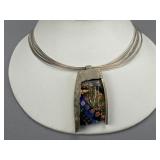 Sterling Silver Dichroic Charm on Wire Collar