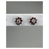 10K WG Diamond Ruby Flower Cluster Earrings