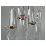 Three 10K Yellow Gold Birthstone Rings