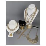 Gold Tone Earrings, Necklaces, Cuff Bracelet