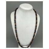 Knotted Tiger's, Bull's, Hawk's Eye Bead Necklace