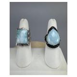 2 Sterling Silver Larimar Black Spinel Rings