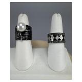 Silver Faux Pearl, Mother of Pearl Marcasite Rings