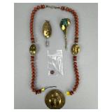 Leterneau Signed Stick Pins & Necklace