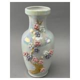 Iridescent White Vase with Floral Relief