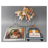 Fall-Themed Decorative Signs and Wire Pumpkin