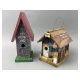 Two Painted Wood Birdhouses