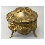 Gilt Metal Footed Jewelry Box with Floral Relief