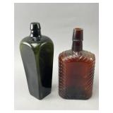 Two Antique Glass Bottles, Green and Amber