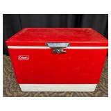 Coleman Red and White Cooler With Metal Hinges