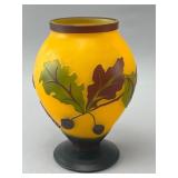 Yellow Glass Vase with Leaf Motif
