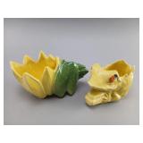 McCoy Ceramic Frog Planters, Yellow and Green