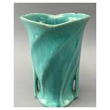 Turquoise McCoy Pottery Vase with Swirl Design