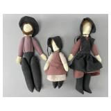 Trio of Handmade Fabric Dolls in Period Attire